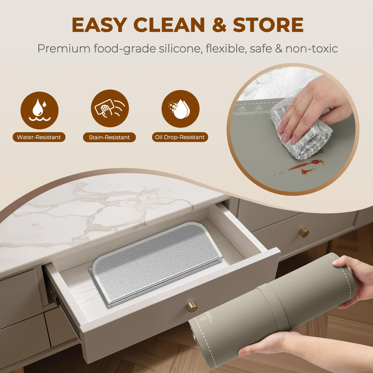 Homelove Warming Mat for Food - Fast Full Surface Electric Warming Tray with 7 Temp-Settings & 8H Timer, Portable Roll Up Food Warmer with Heat Insulation Pad for Gatherings Parties Buffet XL-Khaki