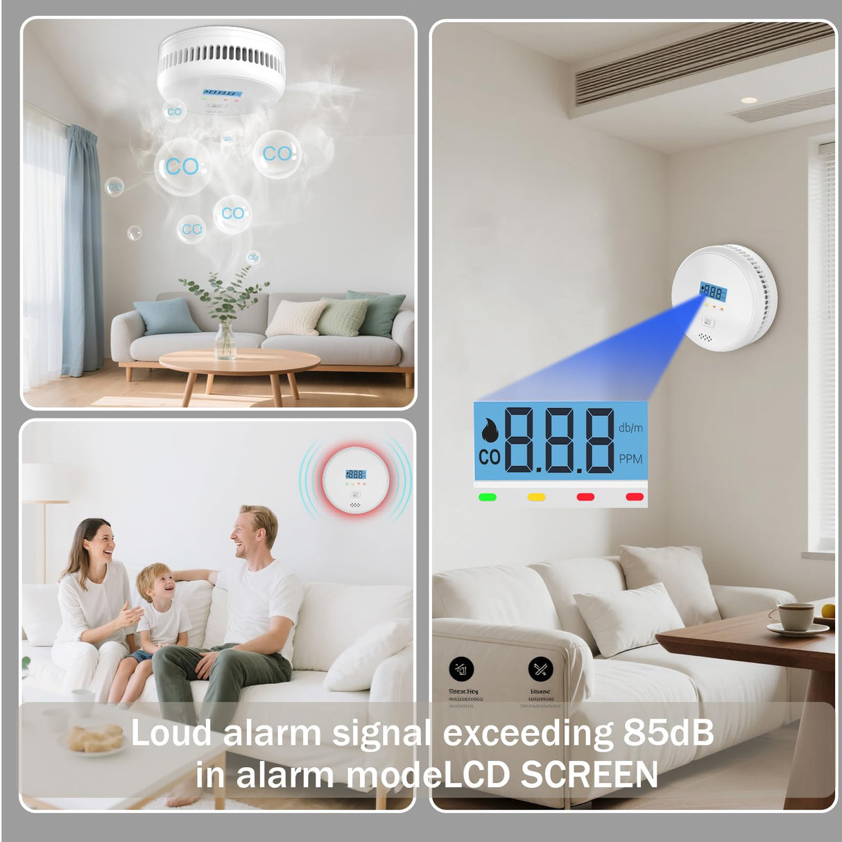 Smoke and Carbon Monoxide Detector Alarm Combo, Combination Carbon Monoxide Gas Detector Smoke Fire Alarm 2AA Battery Powered, Digital Display and Sound Light Alarm for Home, Bedroom, Kitchen