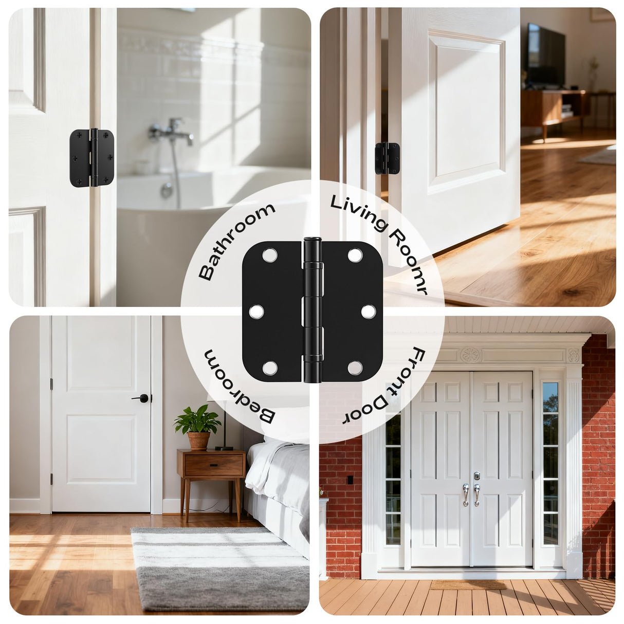 6 Pack Matte Black Door Hinges 3.5 Inch 5/8" Radius Round Ball Bearing Interior Door Hinges for Bedroom and Office No Squeak Flat Iron Hardware for Home Improvement Essentials