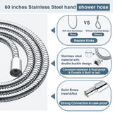 BRIGHT SHOWERS High Pressure Dual Shower Head Combo, Handheld Showerhead Rainfall Shower Head Combo with Black Face, 60 Inch Long Stainless Steel Shower Hose, Chrome