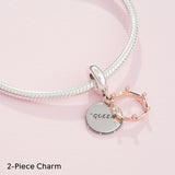 PANDORA Queen & Regal Crown Dangle Charm - Engraved Plaque Detail - Jewelry for Her with Gift Box - Compatible Moments Charm Bracelets - Sterling Silver & 14k Rose Gold