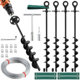 Ciyivak 18'' Ground Anchors Screw in Heavy Duty, Shed Anchor Kit with Straps & Steel Cable & Tools, Earth Anchors for Mobile Home, Carports, Swing Set, Tree, Trampoline - Secure Against High Winds(4)