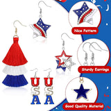【6 Pairs】 American Flag Earrings USA Drop Earrings 4th of July Accessories for Women Fourth 4th of July Outfits for Women Patriotic earring Party Favors Red White Blue Decorations