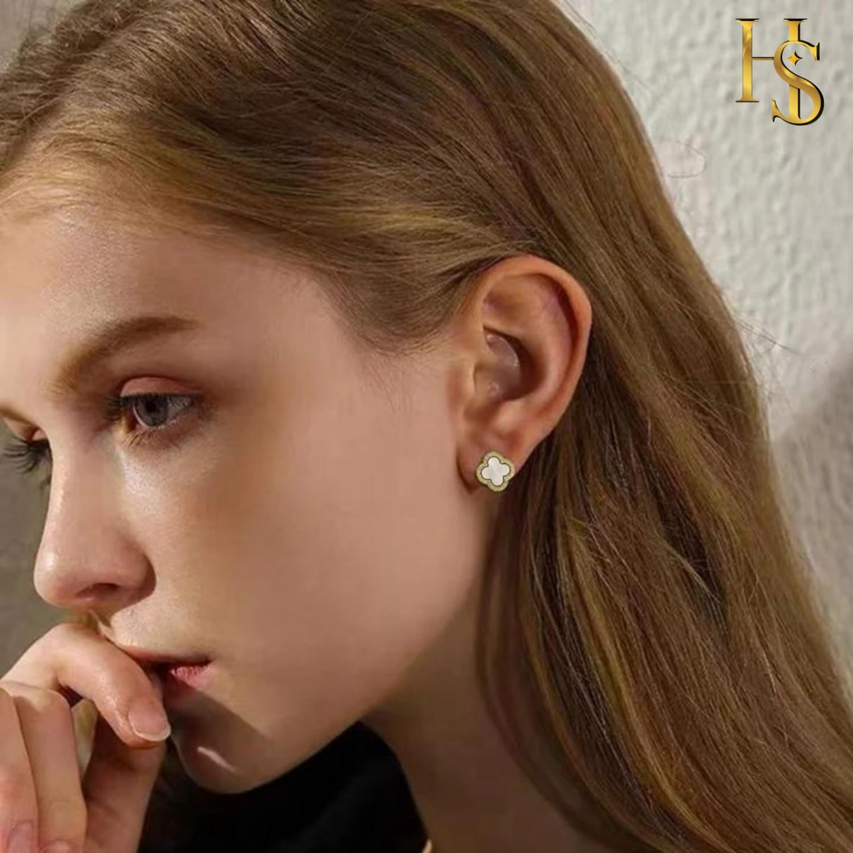 HighSpark Clover Earrings for Women | Hypoallergenic Studded Clover Stud Earrings | Lovely Gift - Studded White