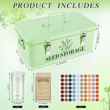 Himake 60 Slots Seed Storage Box with 4 Dividers, Metal Seed Storage Organizer Saving Box, Seeds Packet Container, Professional All-in-One Kit with 60 Seeds Envelopes and Label Stickers