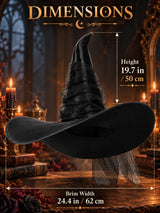 UQJE Women's Witch Hat, Oversized Mesh Halloween Costume Hat, Black, 24in