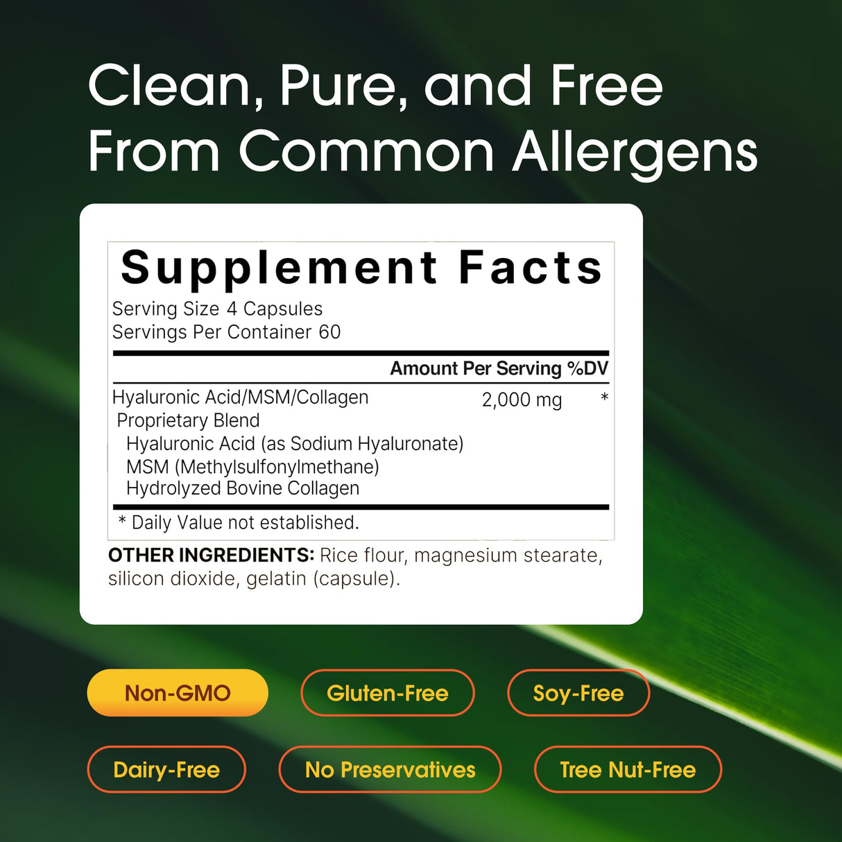 NatureBell Hyaluronic Acid 2,000mg with Collagen & MSM - 240 Capsules - Skin Hydration, Hair, Nail & Joint Support - Water Soluble Formula for Easy Absorption* - Non-GMO & Gluten-Free