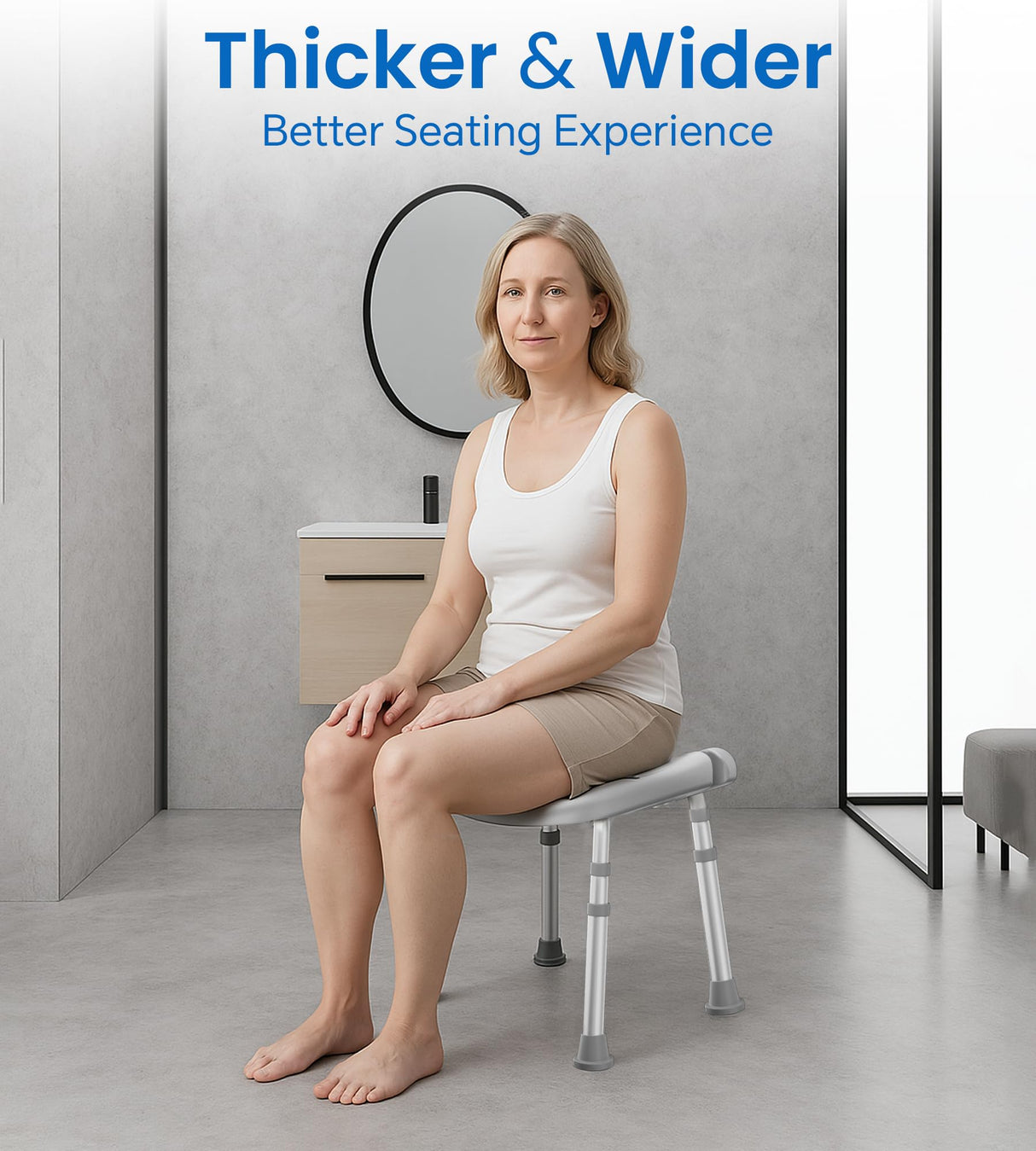 HOMLAND Shower Chair for Inside Shower, FSA/HSA Eligible, Adjustable Shower Stool with Strong Non-Slip Feet, 350 lbs Shower Seat for Inside Tub, Bench Bath Chair for Elderly and Disabled, Grey