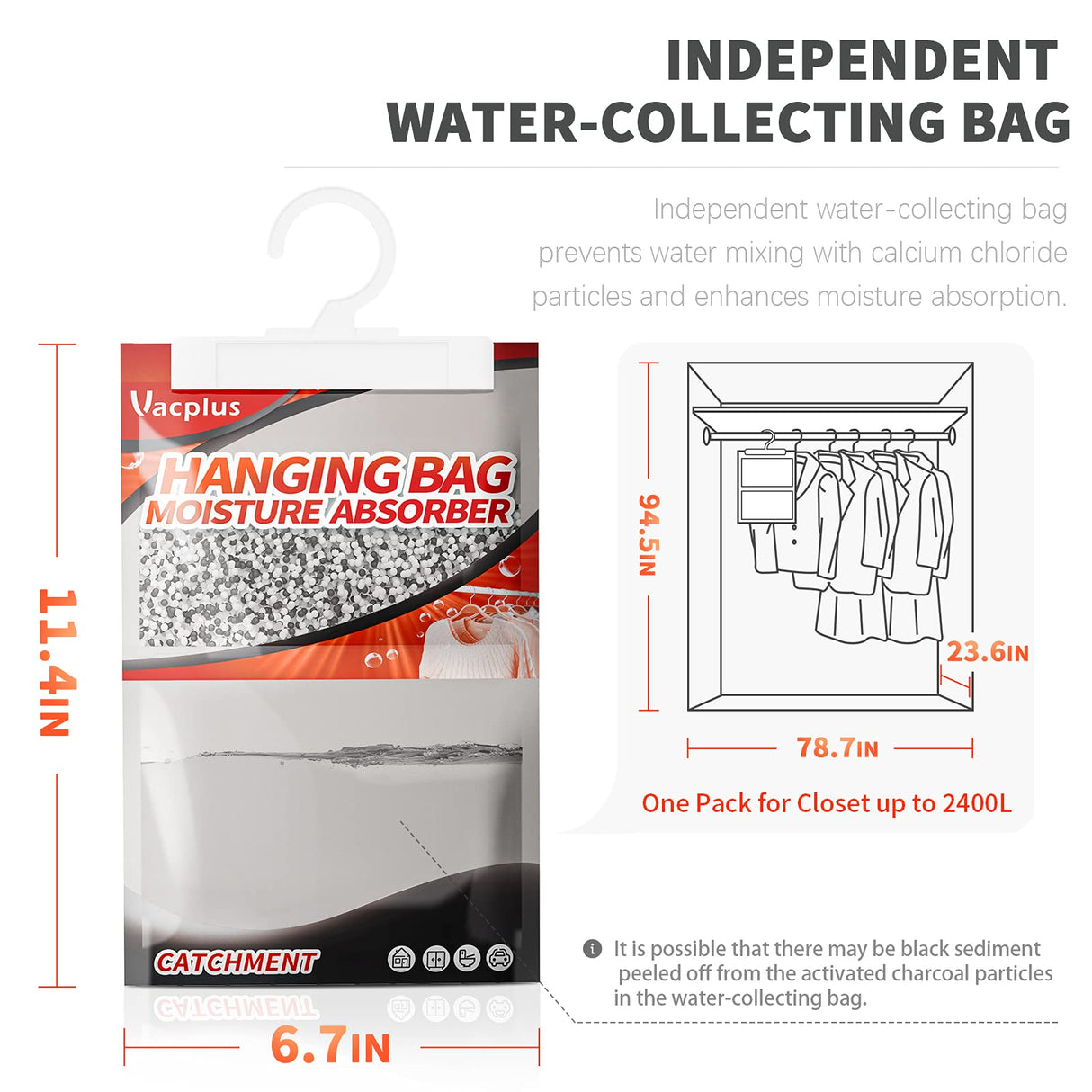 Vacplus Moisture Absorbers, Hanging Closet Dehumidifier Bags, Humidity Packs, Desiccant, Closet Dehumidifiers with Activated Charcoal, 10 Pack, 9.8 OZ