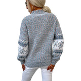 JUNBOON Women's Crewneck Long Sleeve Christmas Snowflake Holiday Pullover Sweater Jumper