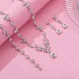 Paxuan Bridal Wedding Elegant Floral Jewelry Set for Women/Brides/Bridesmaids Crystal Jewelry Set for Wedding Prom Party Bridal Crystal Necklace Earrings Bracelet Set (White (Silver))