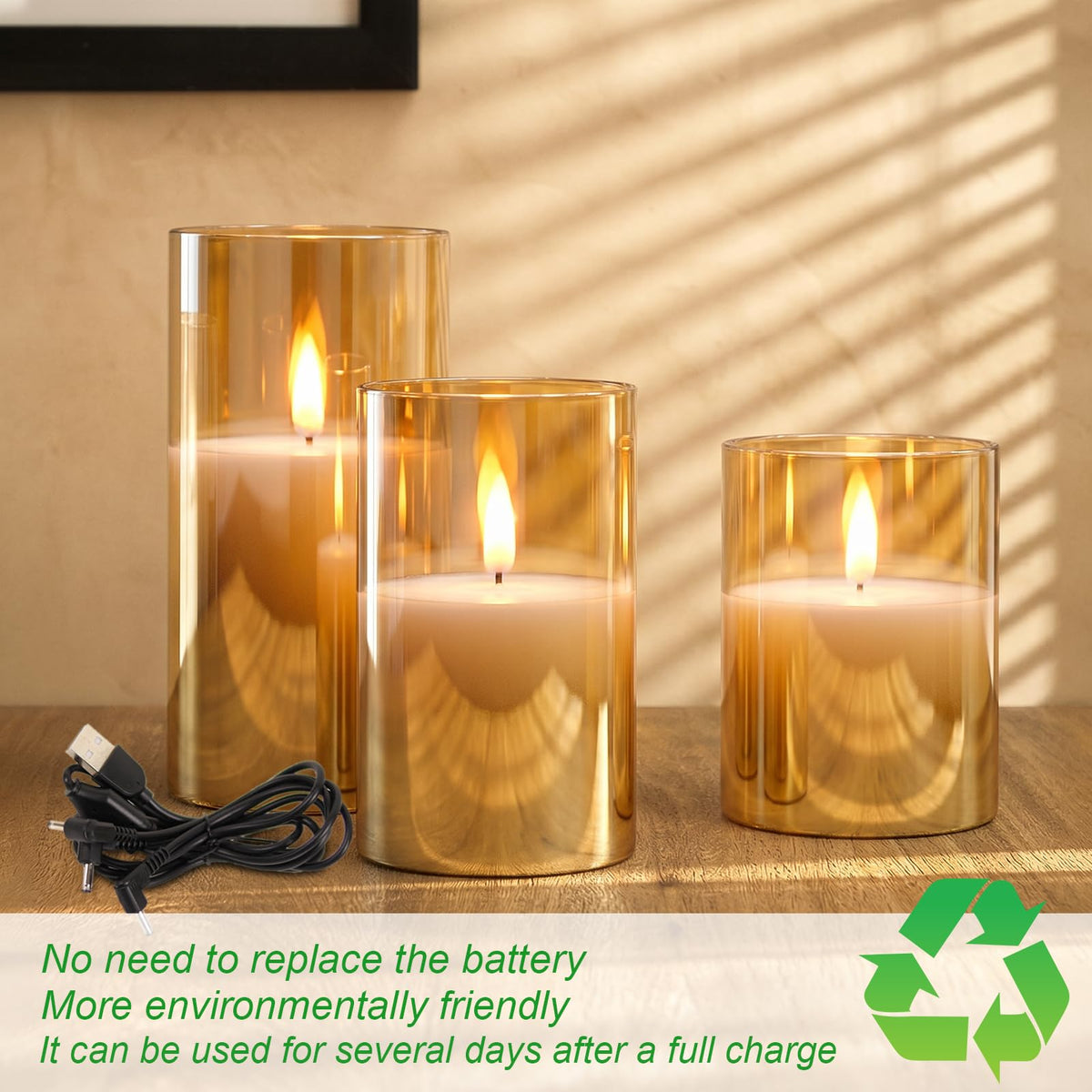 GenSwin Glass Rechargeable Flameless Candles Remote Battery Operated, Gold