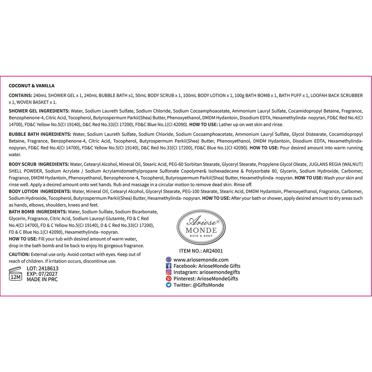 Spa Gift Baskets - Coconut Vanilla Bath Gift Set for Women, Luxury Relaxing Spa Kit with Bath Bombs, Body Lotion and Body Scrub, Birthday Gifts for Women, Christmas Spa Gifts for Mom