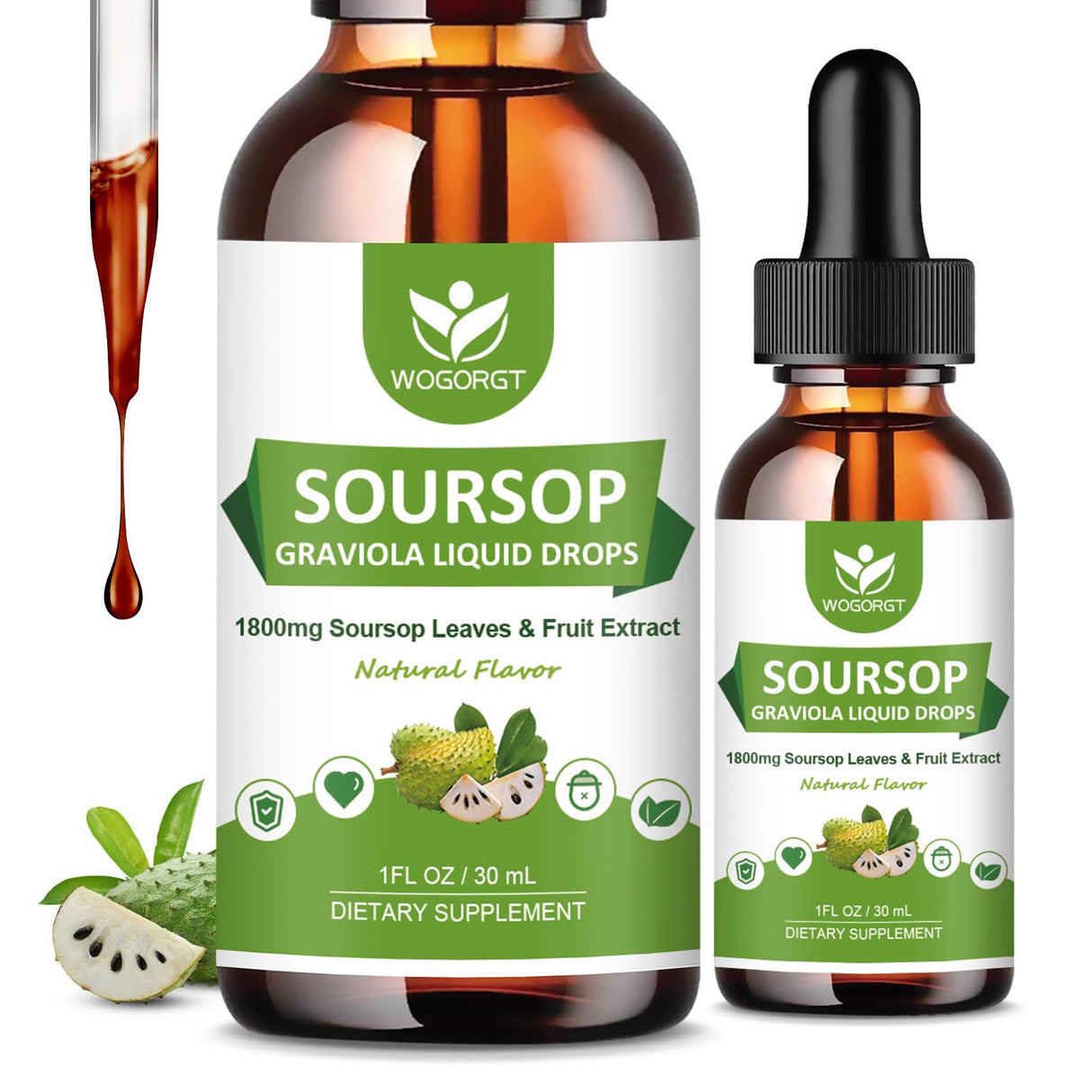 (2 Pack) Soursop Graviola Liquid Drops - 1800mg Soursop Extract - High Absorption Sour sop Bitters Liquid for Cell Support & Regeneration, Immune Support, Antioxidant, Relaxation, Sugar Free - 1 Fl Oz