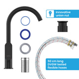 Bächlein Kitchen Faucet Matt Black - Sink Tap with 360° Swivel Spout, Modern Water Tap