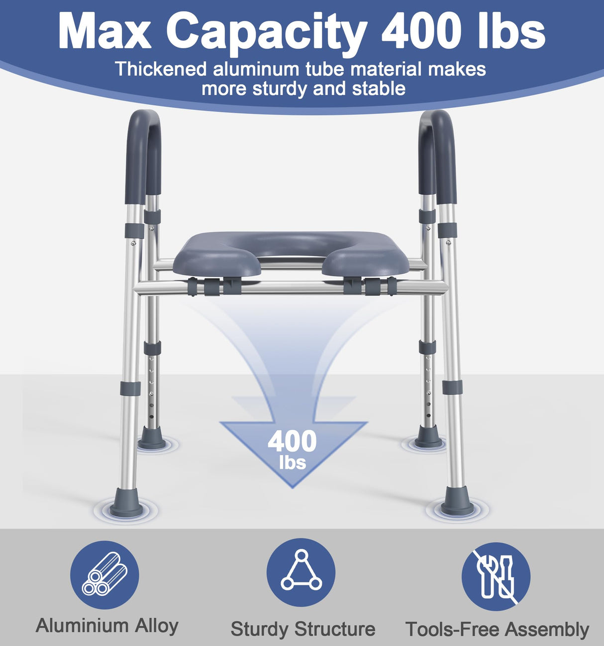 HOMLAND Toilet Seat Risers for Seniors, FSA HSA Eligible Raised Toilet Seat with Handles & Padded Seat, Adjustable Height & Width, 400lb Elevated Toilet Seat for Elderly, Handicap, Fit Any Toilet