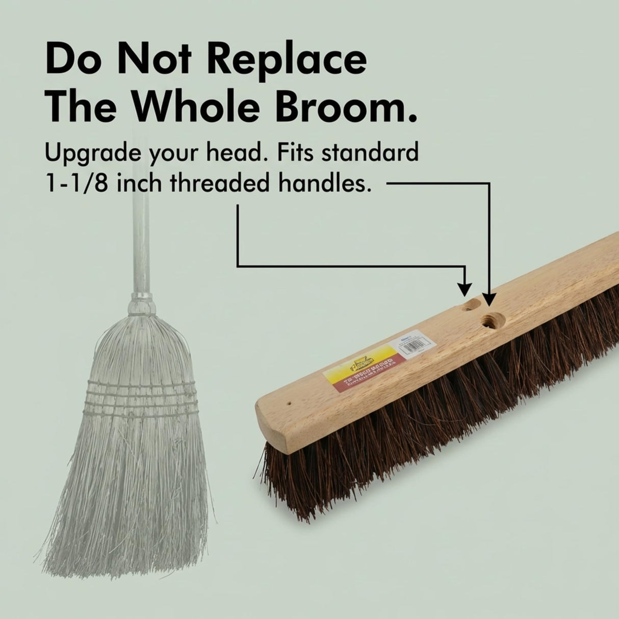 Bristles 4218 18” Push Broom Head for Indoor and Outdoor, Commercial Or Residential Use with Stiff Bristles for Heavy-Duty Work On Concrete, Patio, Garage, Stone Or Any Heavy Duty Cleaning