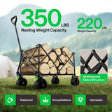 VIVOSUN Collapsible Folding Wagon, Outdoor Utility with Silent All-Terrain Wide Wheels, Adjustable Handle, Cup Holders & Side Pockets, for Camping, Beach, Shopping, Garden, Sports, Picnic, Black