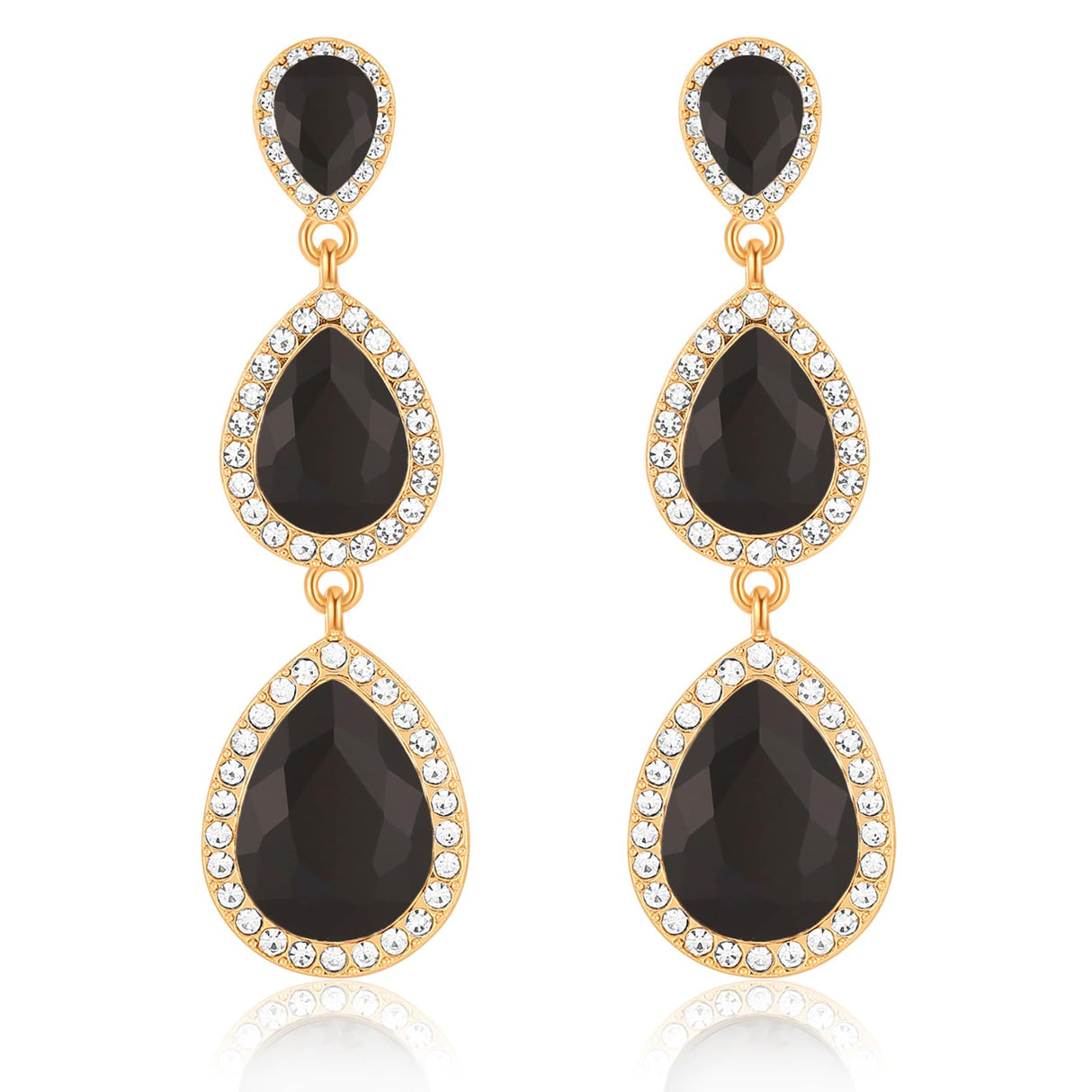 Black Earrings for Women, Vintage Rhinestone Teardrop Statement Earrings