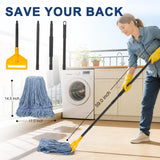 KeFanta 2 Pack Commercial Mop Heavy Duty Industrial Mops,60 inch Long Handle with Looped-End String Cotton Wet mop Head Replacement for House,Kitchen,Laminate,Tile,Vinyl,Hardwood Floor Cleaning(Blue)