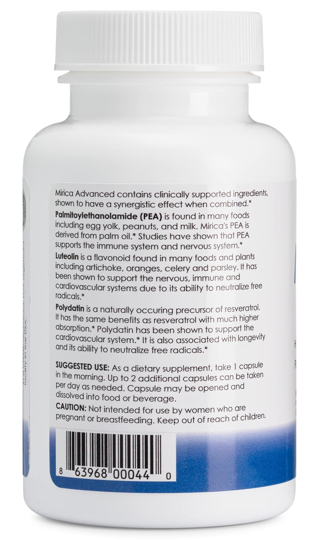 Mirica Advanced - High Absorption Formula, Palmitoylethanolamide (Pea) Luteolin and Polydatin, Nervous System Support Capsule, 60ct