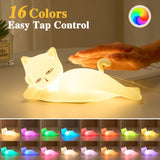 Lying Cat Lamp Funny Gifts, 16 Colors+5 Dimming+Silicone Random Stuff, Touch+Remote+Recharge Night Light, Unique Cool Lamp,Cute Weird Stuff, Squishy Cat White Elephant Gifts for Women/Men/Teens/Kids