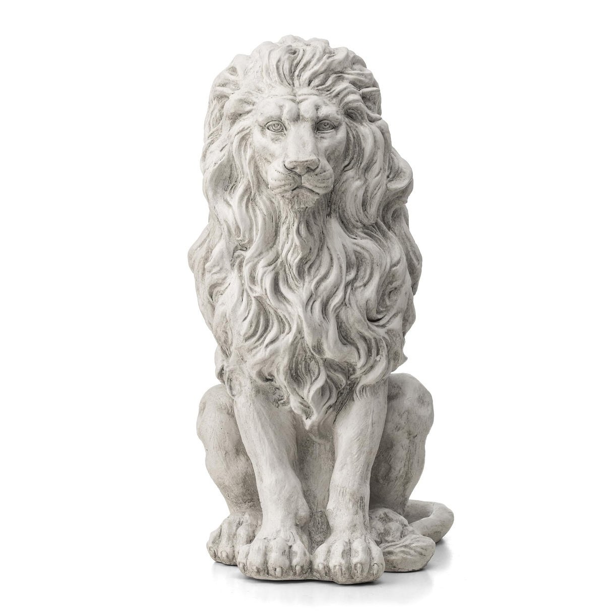 Glitzhome Guardian Sitting Lion Garden Statue MGO Outdoor Decoration, 20.75" H, White