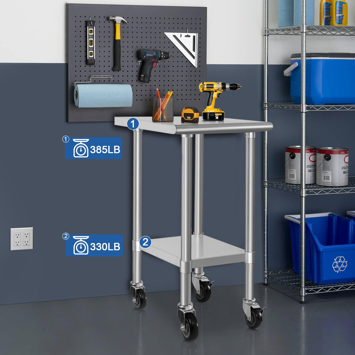 HARDURA Stainless Steel Commercial Table Prep & Work Table with Casters Heavy Duty Metal Table with Wheels NSF 430 24×24 Inches