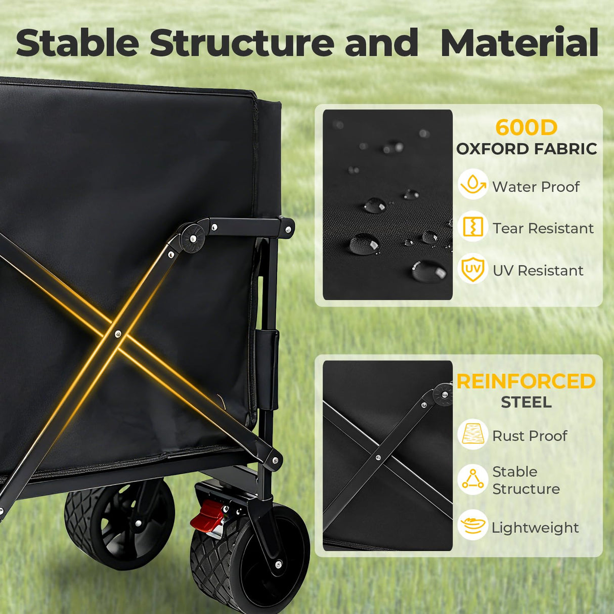 Collapsible Foldable Wagon Cart with Wheels 240L Capacity Folding Sports Wagons, 560LBS Load Large 3-in-1 Grocery Heavy Duty Carts for Sand, Beach, Camping, Fishing