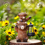 Tiejiajiang Solar Highland Cow Garden Decor - Resin Cow Statue with Solar Lantern Outdoor Yard Patio Decor - Ideal Gifts for Women,Mom Men (Copper)