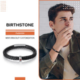 Jewelstruck Fathers Day Custom Bracelet for Men Personalized Leather Bracelets Customized Beads Engraved 1-8 Birthstone Names Jewelry Gifts for Men Husband Christmas Valentines