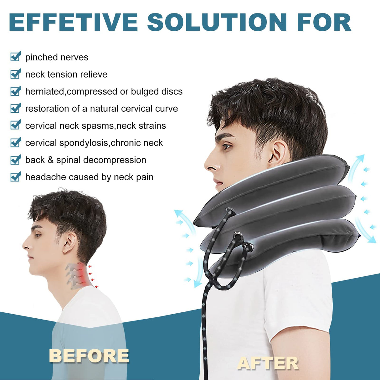 Neck Stretcher, Cervical Traction Device, Neck Traction Device, Adjustable Inflatable Neck Braces for Neck Pain and Support, Neck Stretcher Cervical Traction, Neck Decompression Home Use (Gray)