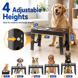 XIAZ Elevated Dog Bowls Large Breed Raised Dogs Bowl Stand Large/Medium Sized Dog Stainless Steel Food Water Bowl Stands 5 Heights Adjustable 9/11/12/14in Black Pet Feeder Dish Station