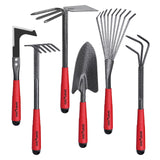 FLORA GUARD 6-Piece Garden Tool Set, Heavy Duty Gardening Hand Tools with Trowel, Rakes, Cultivator, Hoe & Crack Weeder, High Carbon Steel Yard Tools for Weeding, Planting, Digging, Gardening Gifts