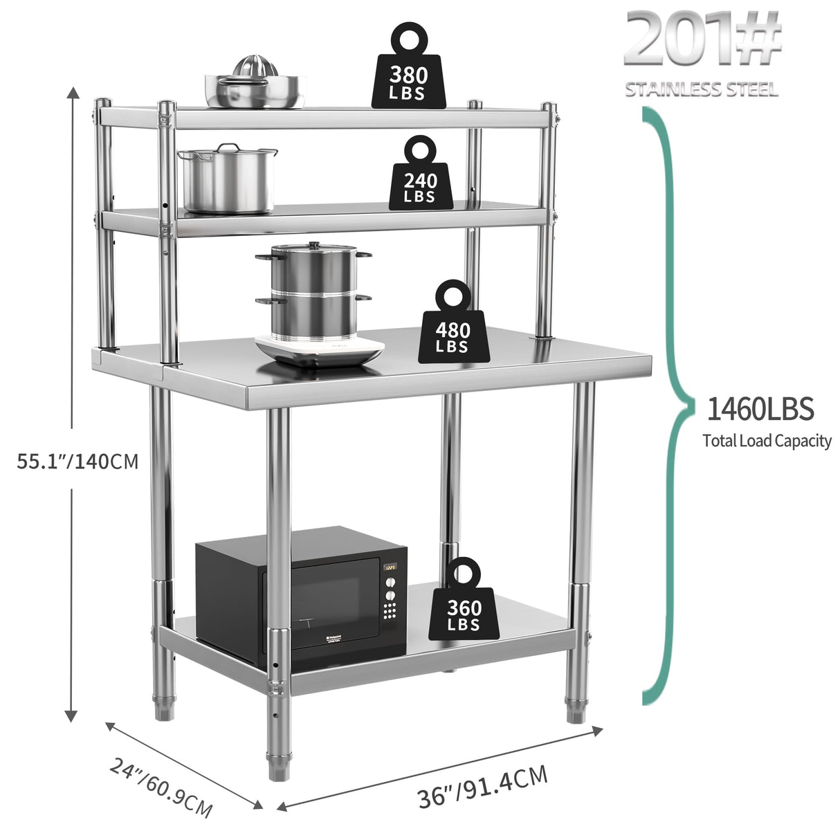 YITAHOME NSF Stainless Steel Table with Overshelf, 36" X 24" Work Table and 36" X 12" Shelf, Metal Prep Table for Home, Kitchen, Restaurant, Garage, Warehouse