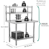 YITAHOME NSF Stainless Steel Table with Overshelf, 36" X 24" Work Table and 36" X 12" Shelf, Metal Prep Table for Home, Kitchen, Restaurant, Garage, Warehouse