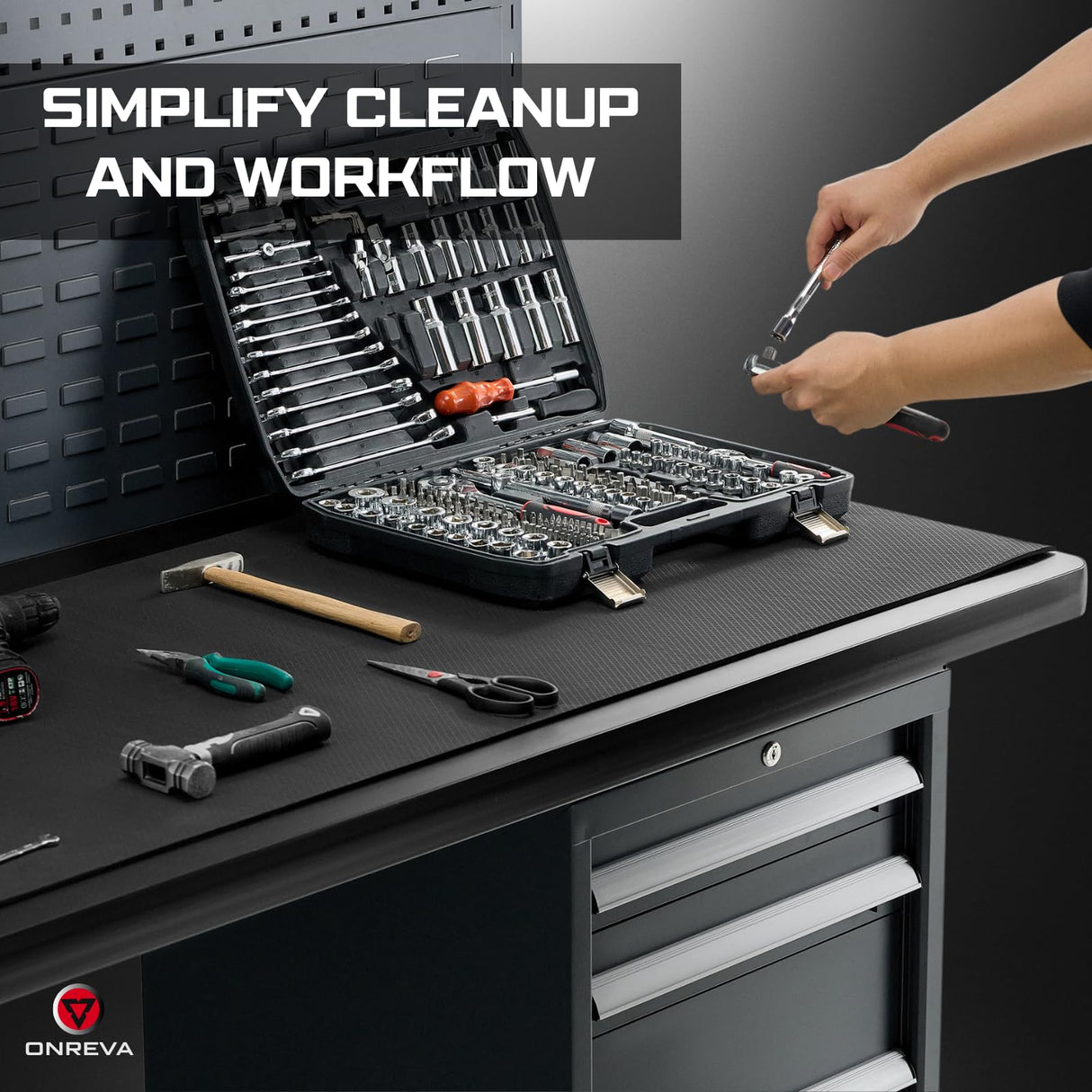 ONREVA Workbench Mat 24X48 Inches, EVA Rubber Work Mat, Protect Your Work Bench Top, Heavy Duty Pad for Tool Box Top, Table, Tool Station, Rolling Cabinet Cart Cover Liner Matt, 48"X24" 5mm Thick