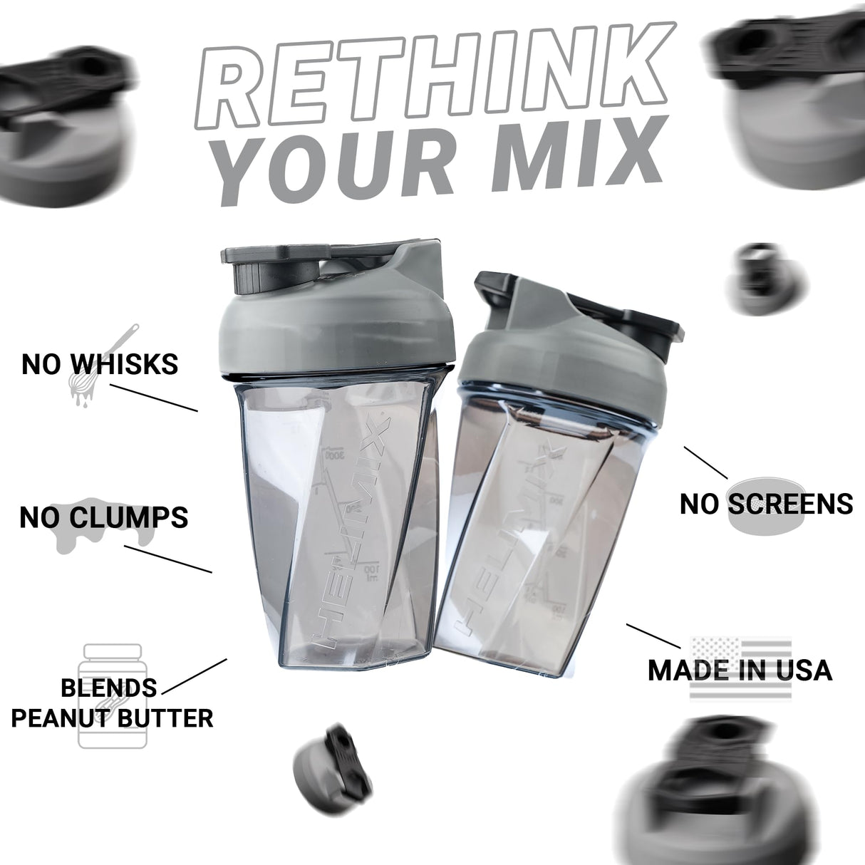 HELIMIX 1.5 Vortex Blender Shaker Bottle Holds Upto 20oz | No Blending Ball or Whisk | USA Made | Portable Pre Workout Whey Protein Drink Shaker Cup | Mixes Cocktails Smoothies Shakes | Top Rack Safe