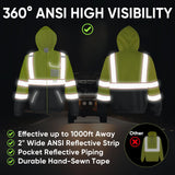 TICONN High Visibility Safety Sweatshirt Hoodie, Reflective Hi-Vis ANSI Class 3 Fleece Zippered Hooded Jacket with Black Bottom for men and women (Yellow&Black, L)