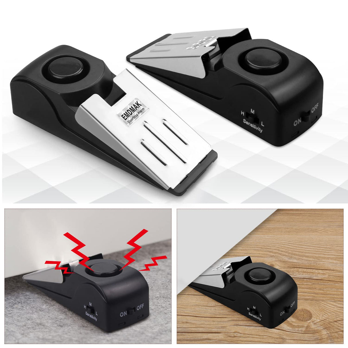 EMDMAK Door Stop Alarm with 120DB Siren Door Stop for Home & Travel (Black) (Pack of 3)