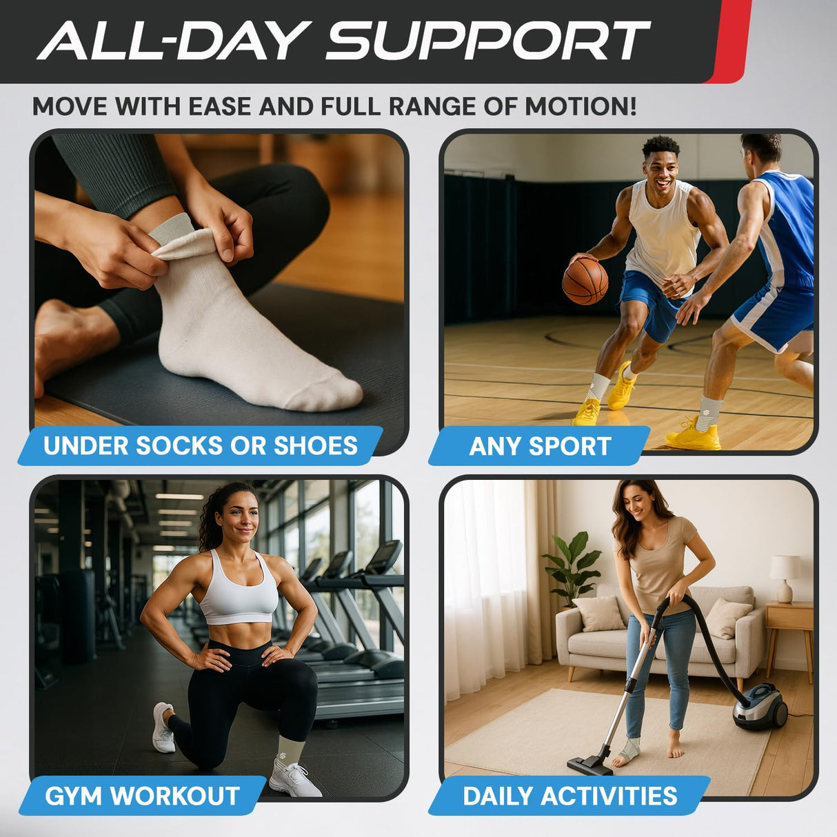 Sleeve Stars Ankle Brace for Women & Men, Ankle Wrap for Sprained Ankle, Compression Sleeve for Plantar Fasciitis Relief, Easy Customizable Support: w/Removable Strap (Single/L:12"-13"/Beige)