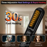 Cordless Hair Straightener Brush with 6500mAh Fast Charge Dual Mode (Cord-in-use & Cordless), 200 Million Negative Ions Portable Travel Straightener, 30s Heat-Up Mini Hair Straightening Comb for Woman