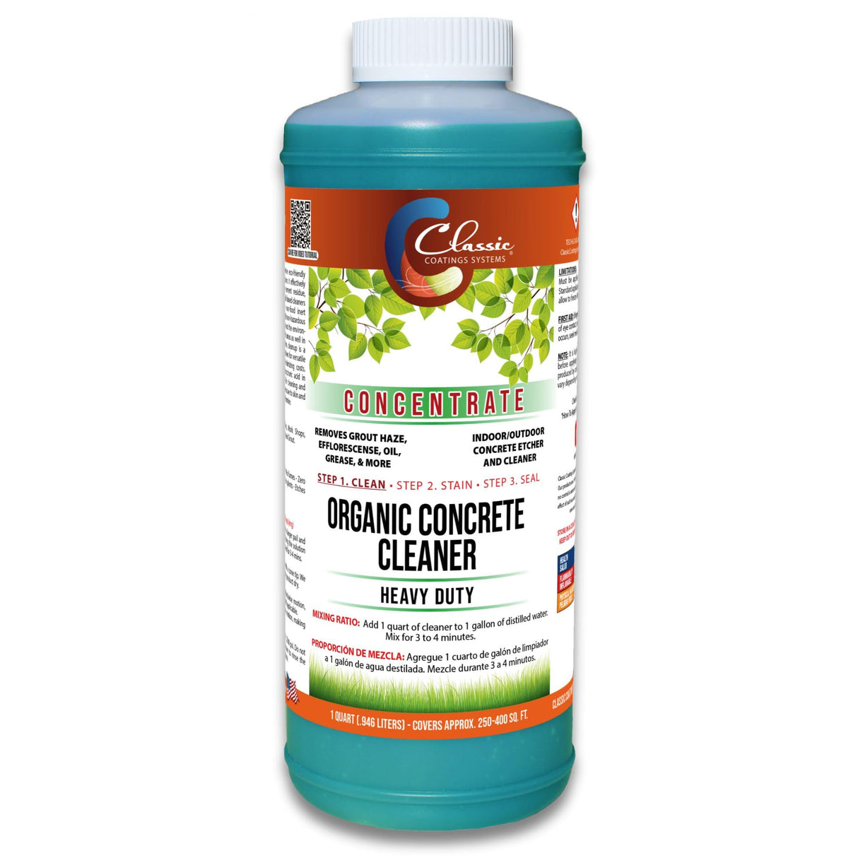 Classic Coatings | Eco Concrete Cleaner Concentrate | Indoor/Outdoor | Environmentally Safe, Non-Toxic, Easy to Use | Cleans Concrete, Driveways, Garage Floors, Stone, Bricks & More | (1-Quart)