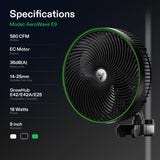 VIVOSUN AeroWave E9 Grow Tent Auto Oscillating Clip Fan, 9" Fan,1-Pack