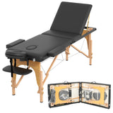 HENGJIANYI Massage Table Massage Bed, Portable 3 Section Foldable Tattoo Bed, Height Adjustable Lash Spa Bed with Face Cradle, Home Light Weight Facial Salon Bed with Wood Frame, Black