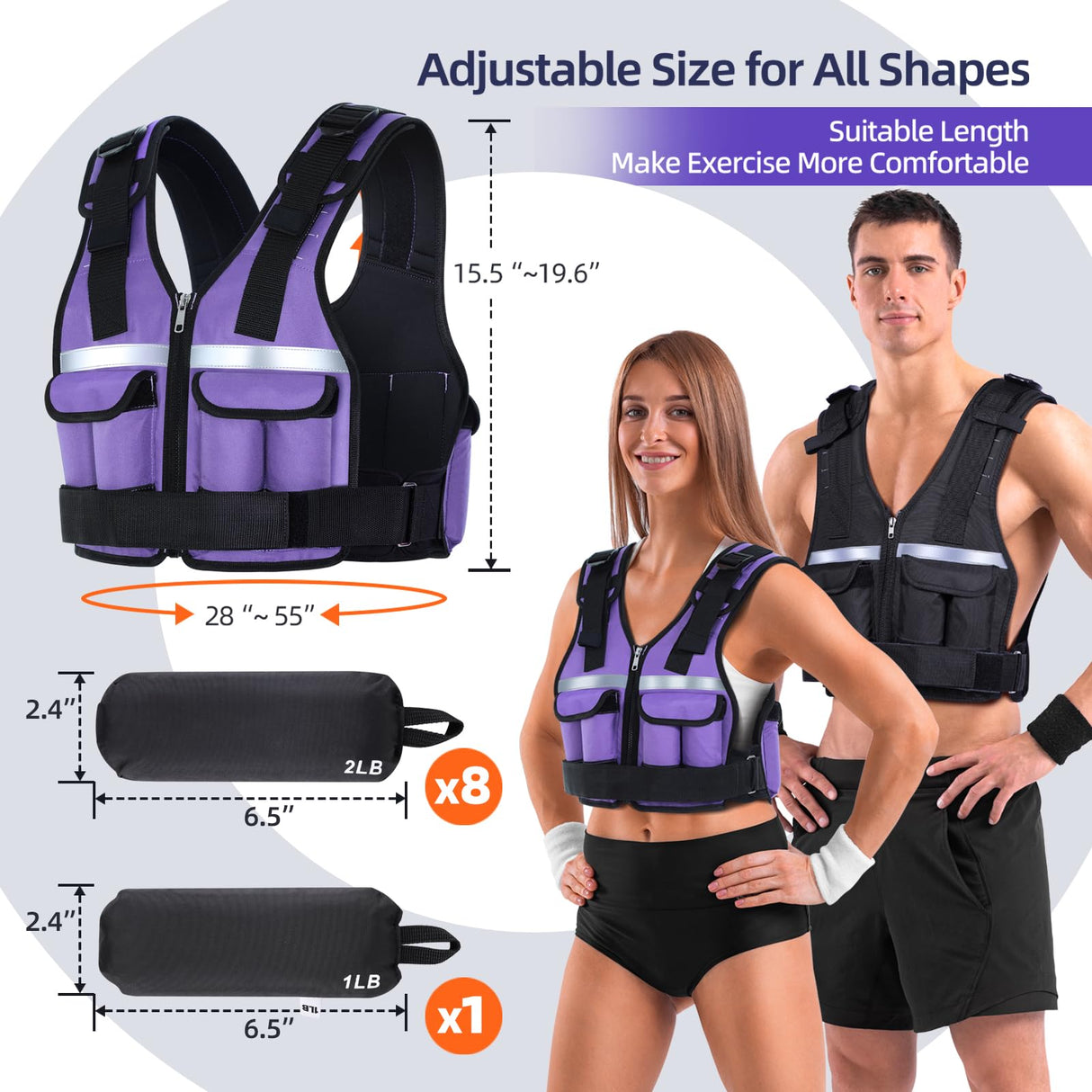 Adjustable Weighted Vest Weights Set: Sportneer 2 4 6 8 10 12 14 16 18Lbs Body Weight Vests 9 In 1 Fast Adjust Running Vest for Men Women Gym Home Workout Fitness Exercise Strength Training 2-18 Lbs Purple