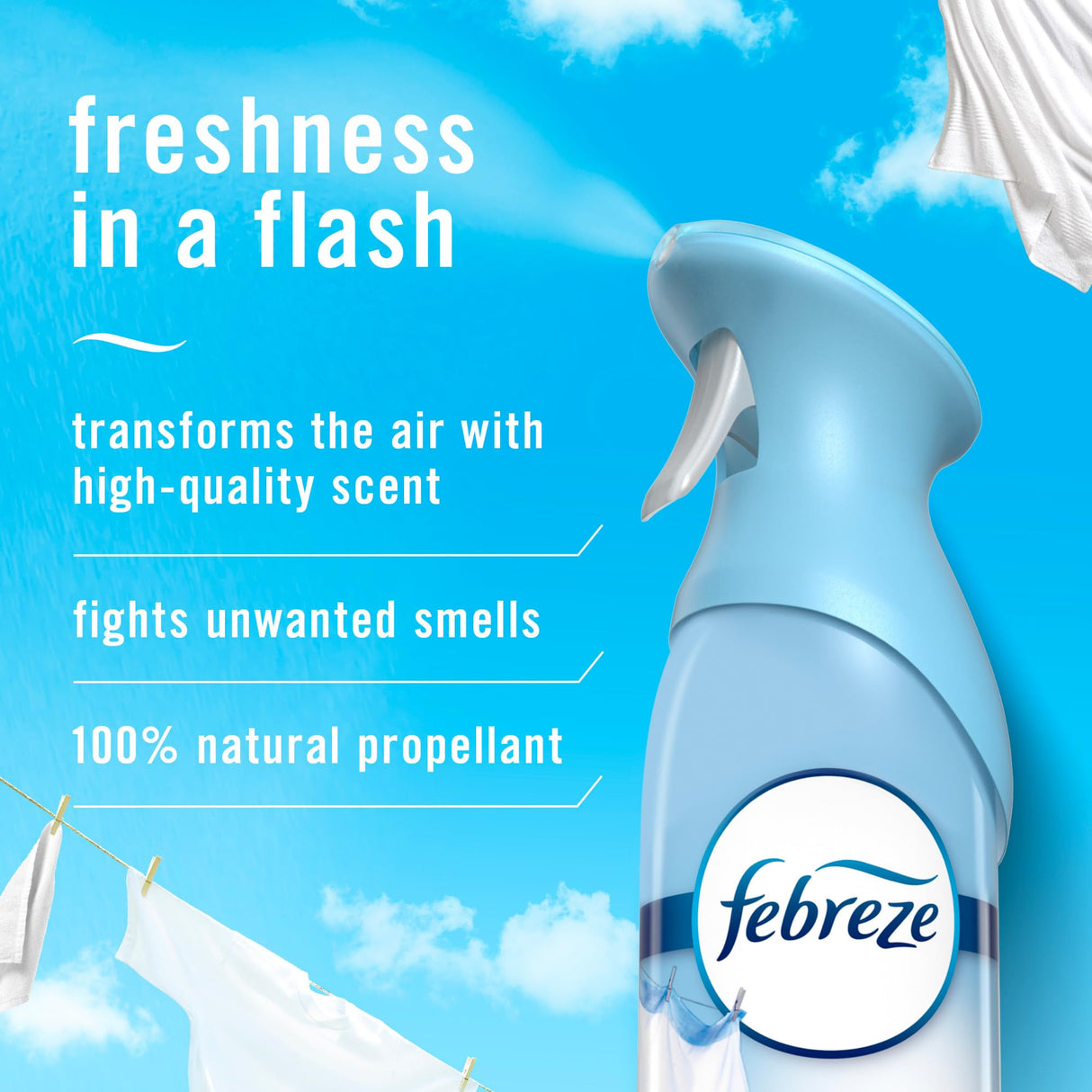 Febreze Air Mist Air Freshener Spray, Odor-Fighting Room Spray, Air Fresheners for Home and Bathroom and Kitchen, Aerosol Can, Linen & Sky Scent, 8.8oz, 6 Count