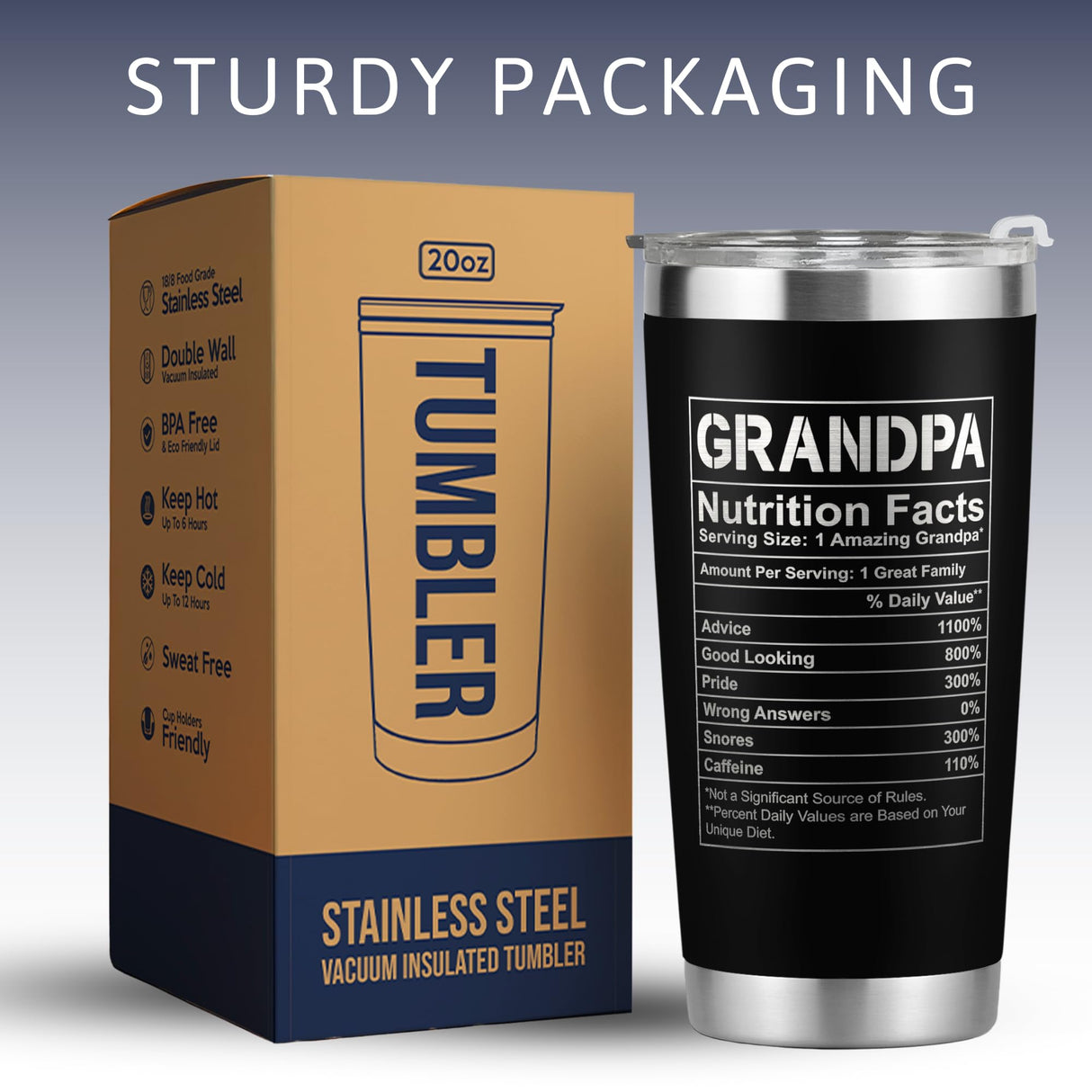 KATLADIZ Grandpa Gifts - Grandpa Birthday Gifts from Grandchildren - Fathers Day Gift, Birthday Christmas for Grandfather - Grandfather Gift Ideas from Granddaughter, Grandson - 20 Oz Black Tumbler