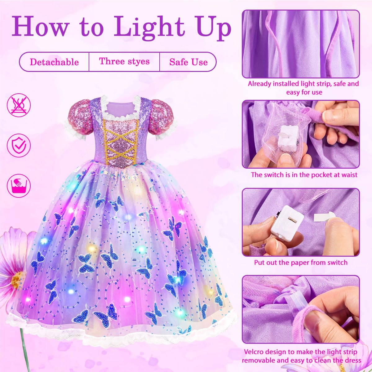 Meland Light Up Princess Dress for Girls, Dress Up Toy Gift Set(7-8 Years)