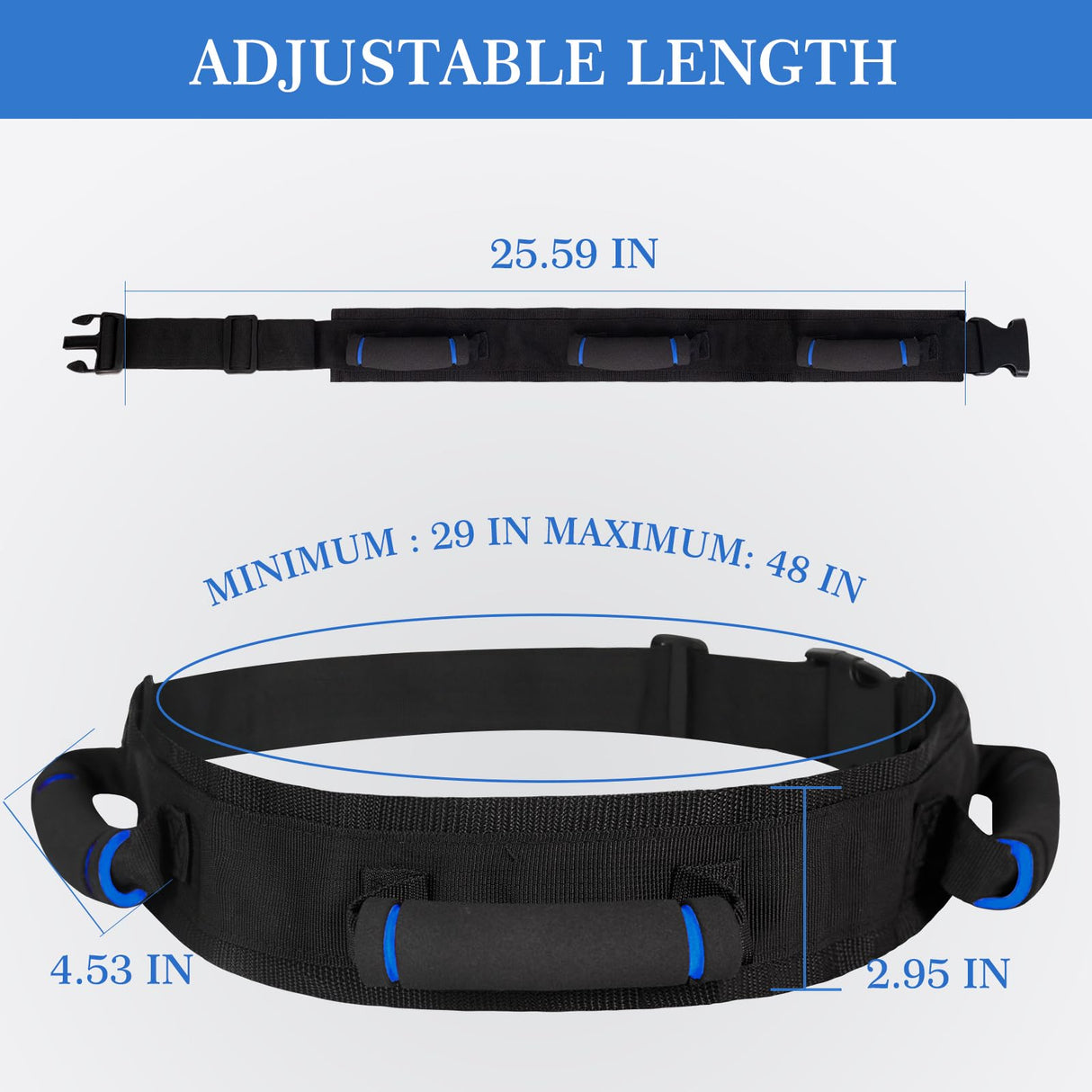 Gait Belt for Seniors, Transfer Belt with Handles, Safety Gate Belt for Elderly Lift Belts Physical Therapy with Quick Release Buckle Standing Aids & Support for Elderly Handicap Patient Care (Black)